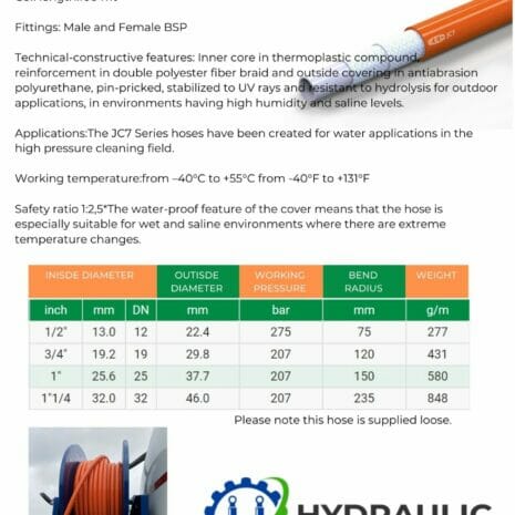 JC7 SPEC HP JC7 SEWER JETTING HOSE SPEC SHEET