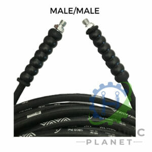 1/4" 2 WIRE BLACK PRESSURE WASHER HOSE ASSEMBLY WITH BSP MALE FITTINGS