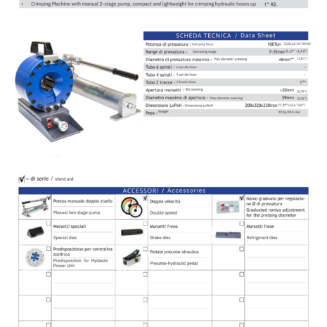 0100P2 Crimper Hydraulic Planet Data Sheet for O100P2 Crimping Machine: Specifications, features, and details of the compact and versatile hydraulic crimper. Includes information on crimping force, operating range, crimping capacity, dimensions, and weight.
