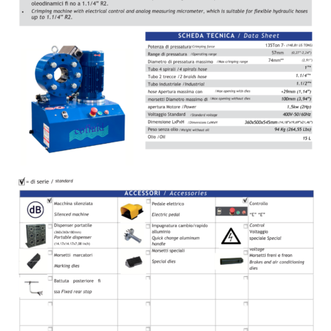 O135E crimper HydraulicPlanet O135E Crimping Machine Data Sheet - Complete product specifications and features for the compact and versatile hydraulic hose crimping machine.
